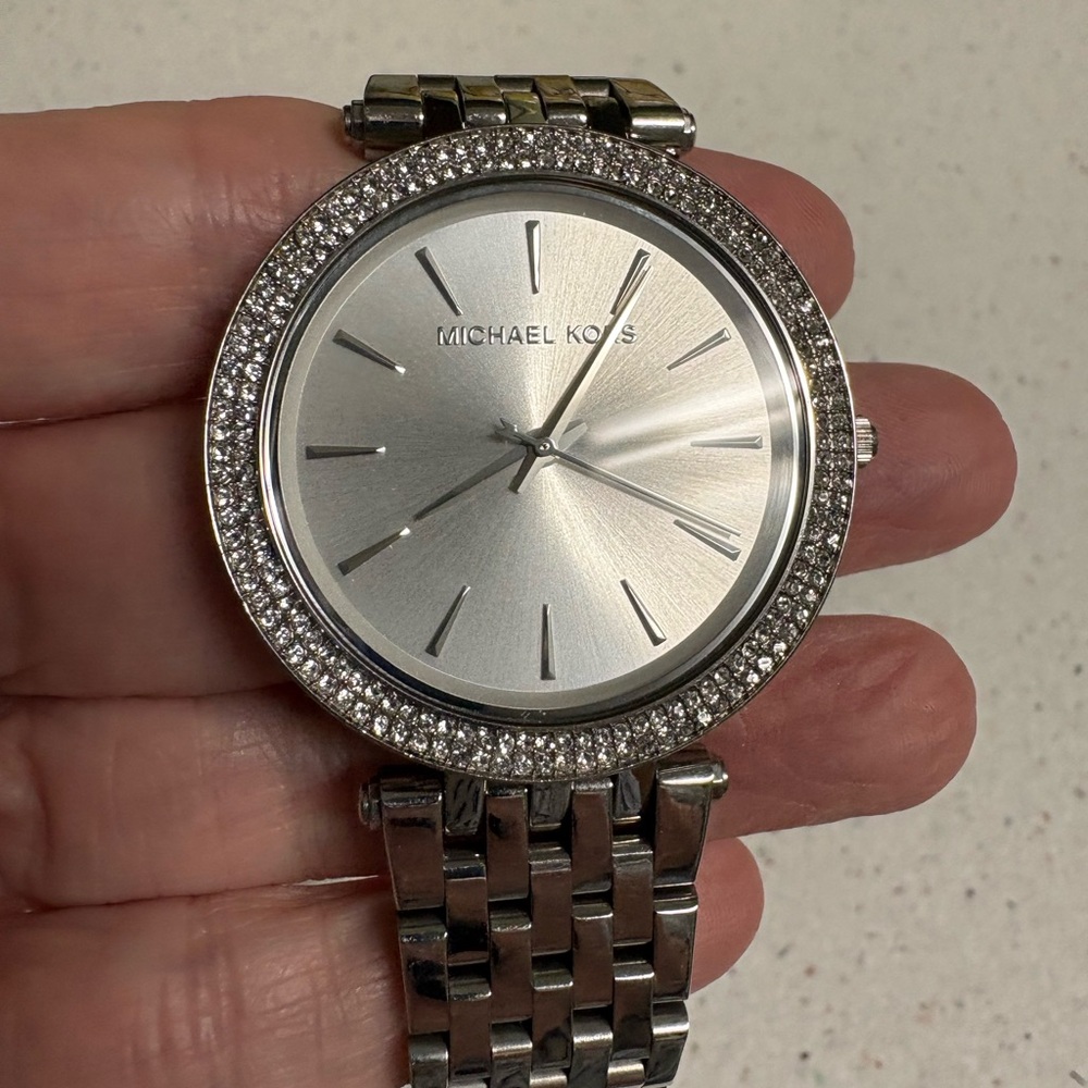 Michael Kors Silver Crystal-Trim Bracelet Watch